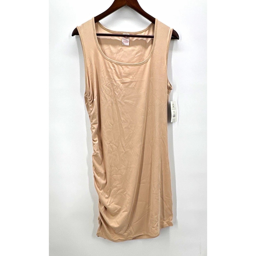 No Boundaries Ruched Ribbed Knit Sheath Midi Dress Scoop Neck Beige XXL (19)